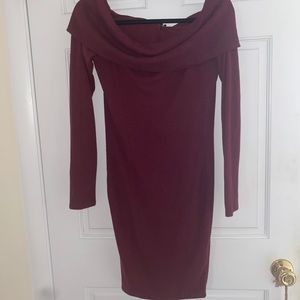 Maroon off shoulder sweater dress